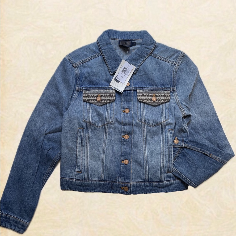Pendleton Women’s Medium Denim Jacket w/ Harding Star Wool Insert and Trim Nwt